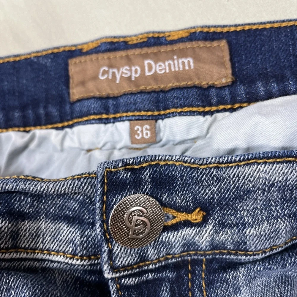 Crysp Denim Mens Mid-Rise Distressed Moto Biker Skinny Stretch‎ Jeans 36x32